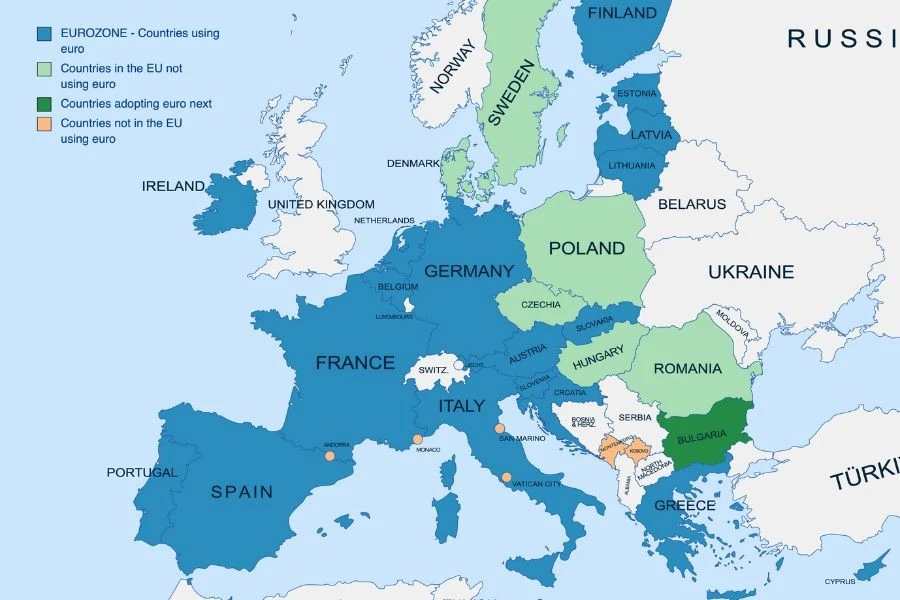 euro money map countries