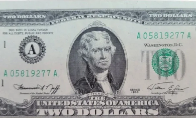 1976 $2 Dollar Bill Faulty Alignment